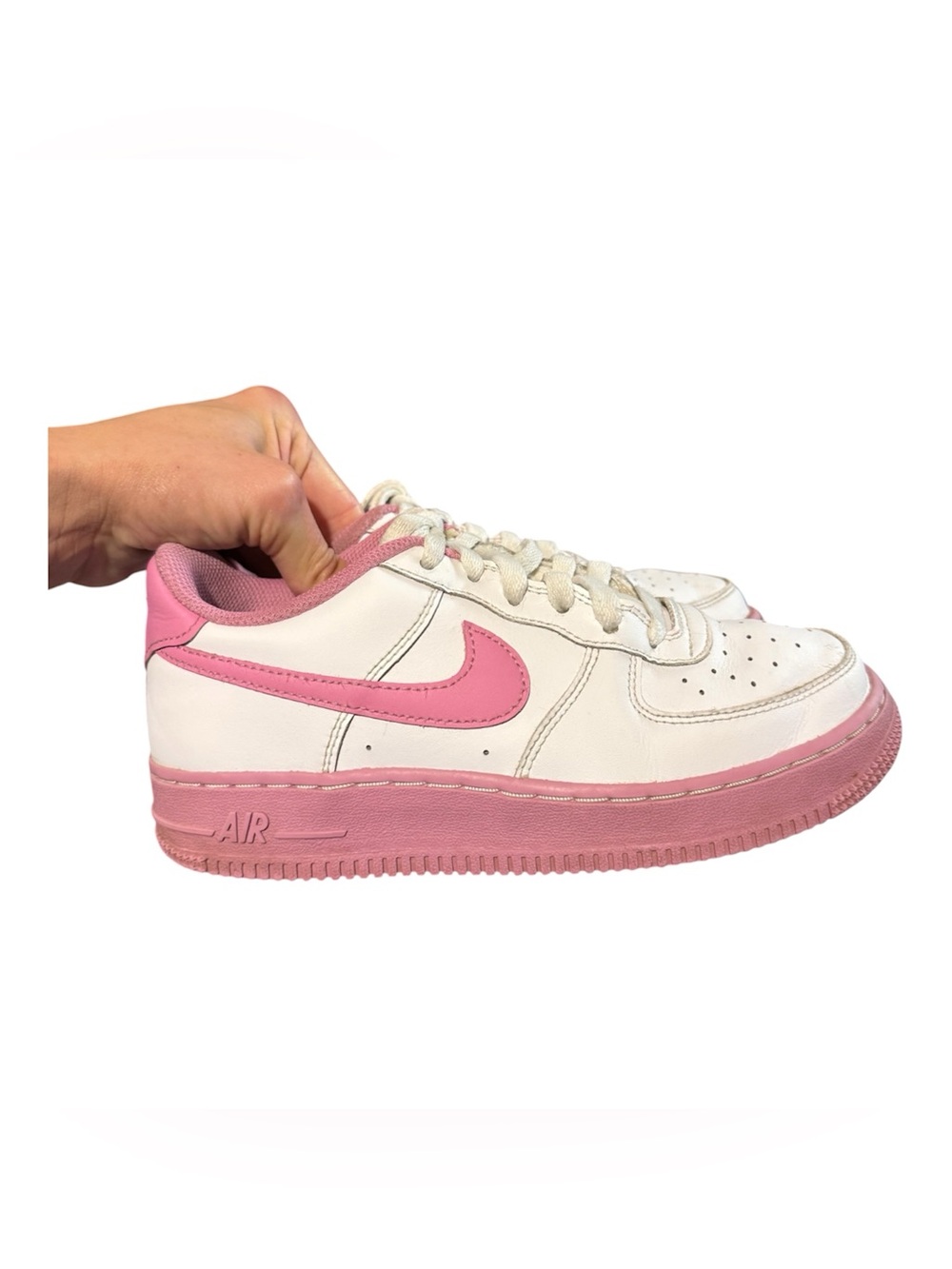 Nike Kids White Sneakers with Pink Swoosh and Pink Sole Sz 4.5 (Nike Dunks 4)